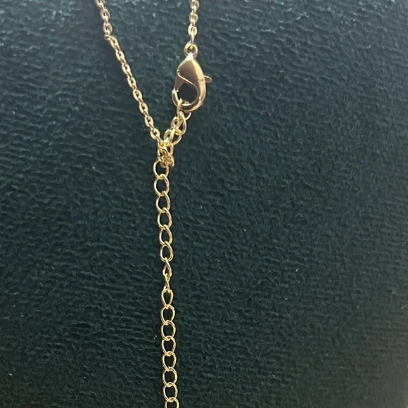 Gold Plated Elongated Dog Tag with Mother of Pearl Center & Emerald Color Stone - Picture 4 of 4